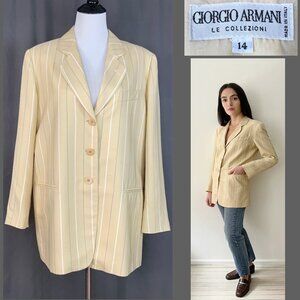 Vintage Giorgio Armani 100% Silk Stripe Blazer Jacket Buttery Yellow Sz 14